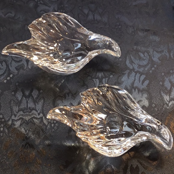 Source Unknown Other - Two Dove Crystal Glass Taper Candle Holders